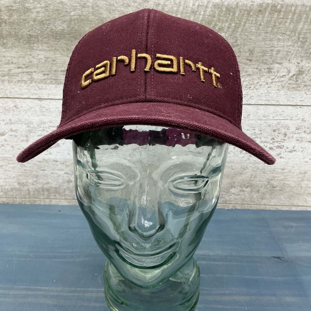 Carhartt Maroon Red Embroidered Mesh Trucker Snapback Hat Cap Spell Out